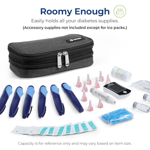 auvon insulin cooler travel case expandable insulated diabetic bag with 2  180g ice packs for double cooling time portable medication cooler bag for insulin pens and blood glucose monitor supplies