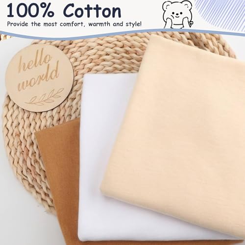 Image of BQUBO 3 Sets Cotton Baby Swaddle Blankets Swaddling Wrap with Hats Mittens Newborn Soft Silky Nursery Receiving Blanket Cute Bear Ears Hat Elastic Gloves Set for Unisex Baby 0-3 Months