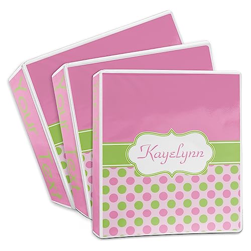 Personalized Pink & Green Dots 3-Ring Binder - 3 inch - Thumbnail 3