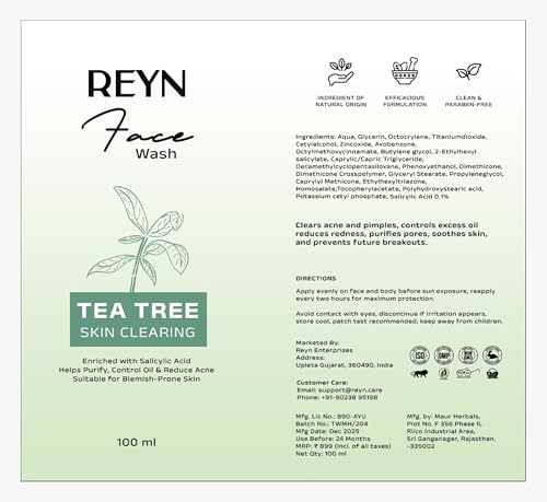 REYN Tea Tree Skin Clearing Face Wash (100 ml) - Image 7