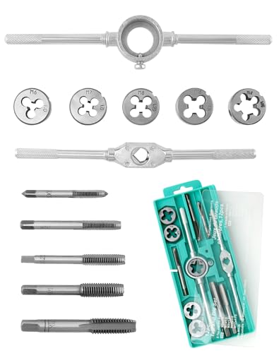 QWORK® 12-pieza Terrajas y machos de roscar - Acero para cojinetes - Métrico M6-M12 - para cortar hilos nuevos y reparar hilos dañados