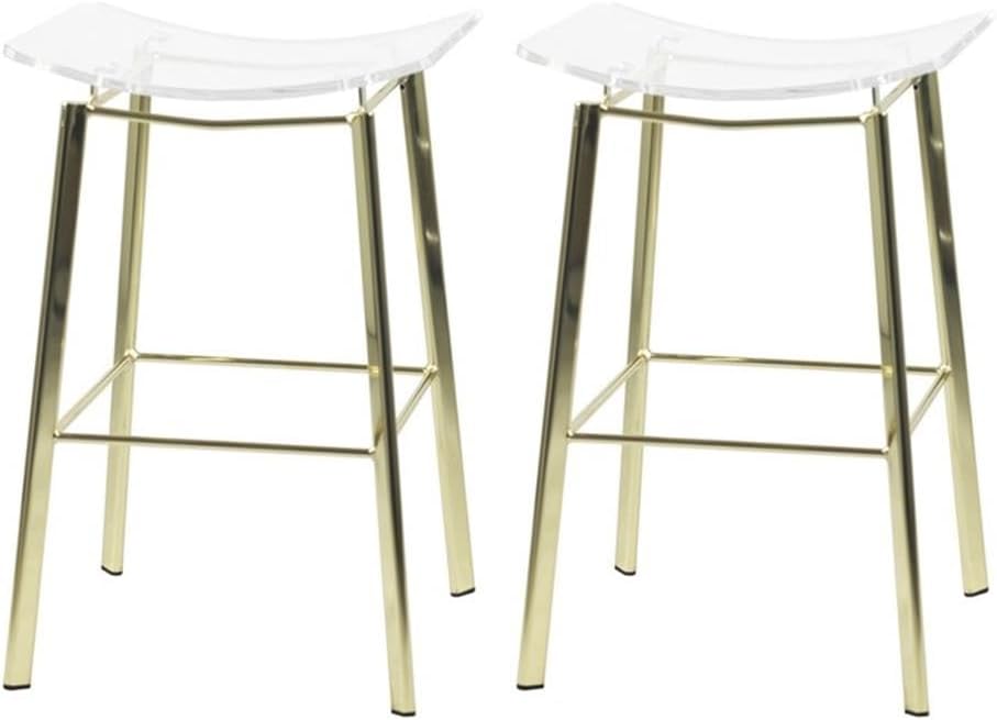 Pemberly Row Bar Stool Chair Set of 2 in Clear | Seat Height 25" | with Saddle Seat, Footrest | Indoor for Dining Room Kitchen Bar Table