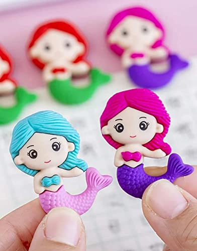 Image of Radiance 12 Pcs Mermaid Shape Erasers for Kids | Cute Pencil Erasers for Girls | Fun Stationery for School & Birthday Return Gifts | Random Designs & Colors