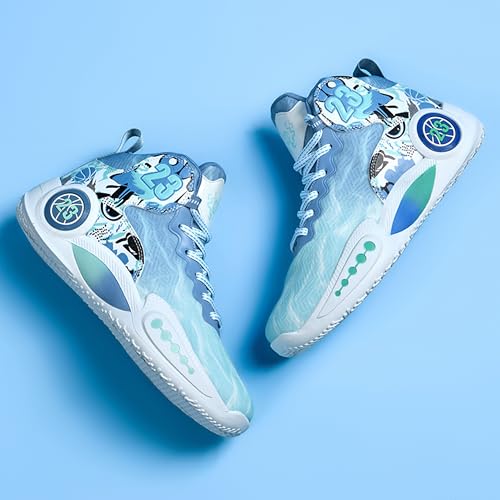 Image of Men's High-Top Basketball Shoes Anti-Slip and Wear-Resistant Soles Running Shoes Graffiti Design Fashionable Sports Shoes