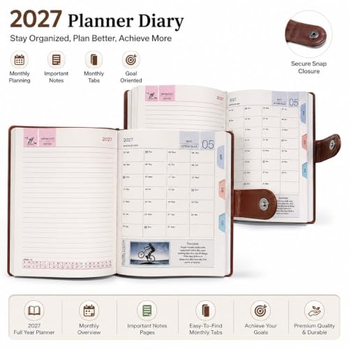 Image of Nitaniya Paper Cover Hard Bound New Year Diary 2027 | A5 Size 365 Days Daily Planner Diary with Dates and Month Cut Index For Office, Student & Corporate (AD611)