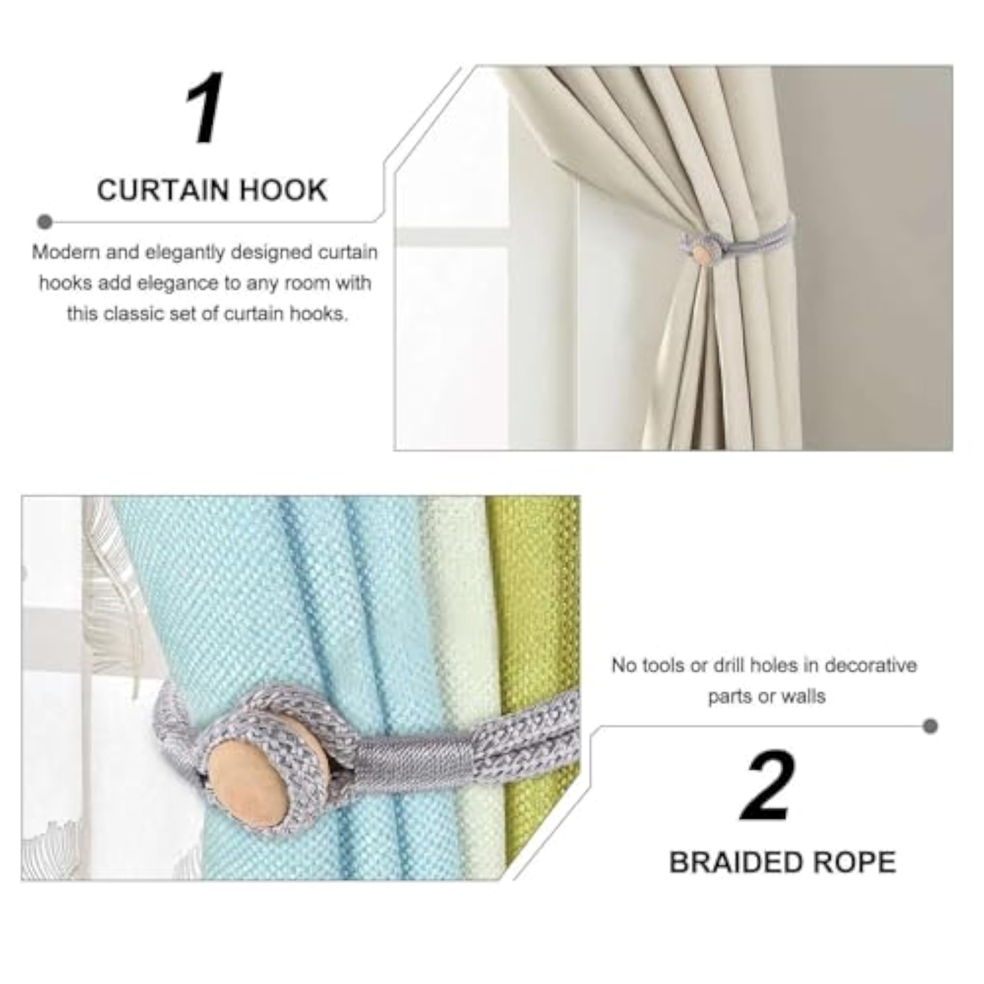 Magnetic Curtain Tiebacks, Strong Hold for Elegant Drape