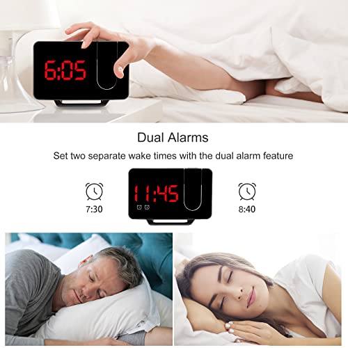 Zoos Projection Alarm Clock Radio, Digital Alarm Clock With Usb Charger/Projection On Ceiling, Loud Dual Alarm Clock, Simple Projector Alarm Clock For Heavy Sleepers Bedroom Bedside #TOP4