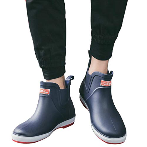 Laple Rain Boots For Mens Thickened Slip On Waterproof Non-Slip Rubber Ankle Boots Rain Chelsea Booties (Blue, Numeric_10) #TOP5