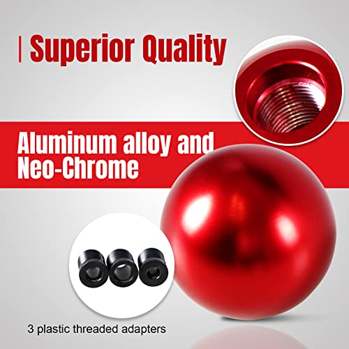 Yiuiy Universal Round Ball Gear Shift Knob,Chrome Finish Aluminum Shifter Knobs With 3 Adapters Compatible With Manual And Automatic Transmission Car(Red) #TOP2