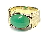 matte Oberfläche Ring 585/- Gold Gelbgold Chrysopras Cabochon oval Handarbeit Unikatschmuck Goldring matt #64