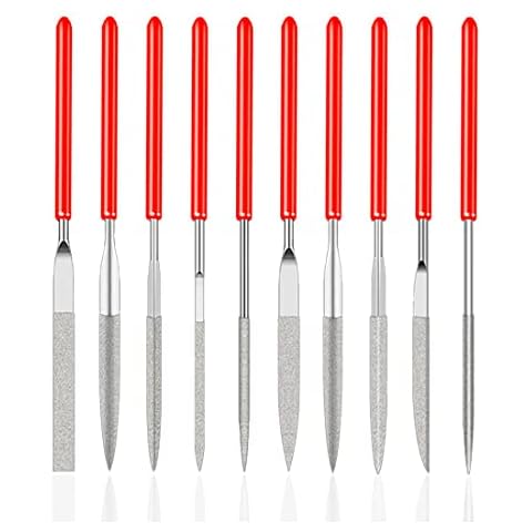 Saipor 10 Pcs Mini Diamond Needle File Set Diamond Files Mini Needle Set for Jewlery Metal Glass Stone Grinding, Polishing and Engraving (2x100mm) Cover