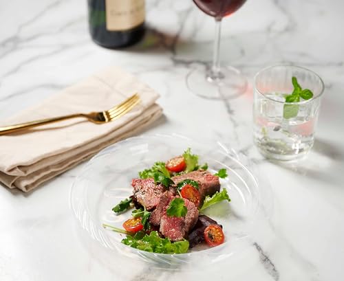 Munfix 100 Clear Plastic Plates Set - 9 Inch Disposable Dinner Plates Bulk Pack, for Party, BBQ, Picnic, Parties, Travel and Events, Microwavable Recyclable