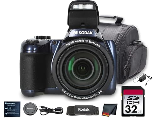 Kodak PIXPRO AZ528 Digital Camera (Blue) | 16MP Sensor 52x Optical Zoom 24mm Wide-Angle Lens Optical is & Wi-Fi Connectivity | Great for Travel & Family Photos (AZ528MB) + 32GB Card + Bag + Cloth