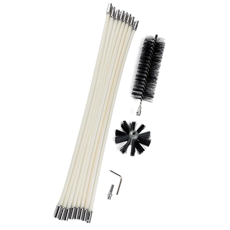ZYNCUE Kit di spazzole per la pulizia del camino con aste flessibili da 60 cm, trapano elettrico a testa rotante, set di strumenti per la pulizia della canna fumaria in nylon