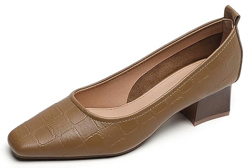 Hee grand Classic Closed Square Toe Chunky Block Heels Women Soft PU Leather Mid Heel Dress Shoes Comfortable Low Heel Pumps for Office