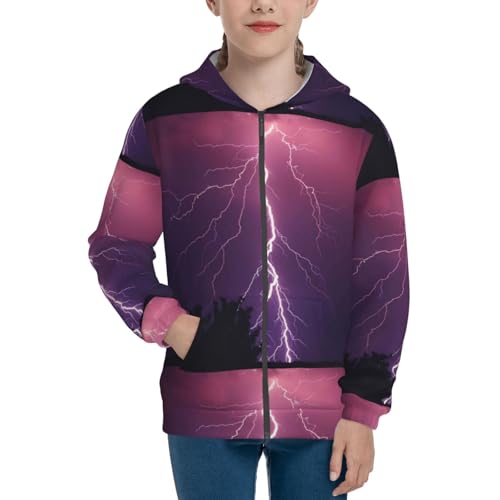 Thunderstorm Violet Purple Kids Pullover Hoodies Boys Zip Up Sweatshirts Girls Athletic Clothes with Pocket3