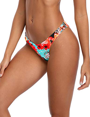 Relleciga Women's Blue Floral Cheeky Brazilian Cut Bikini Bottom Size X-Large #TOP2