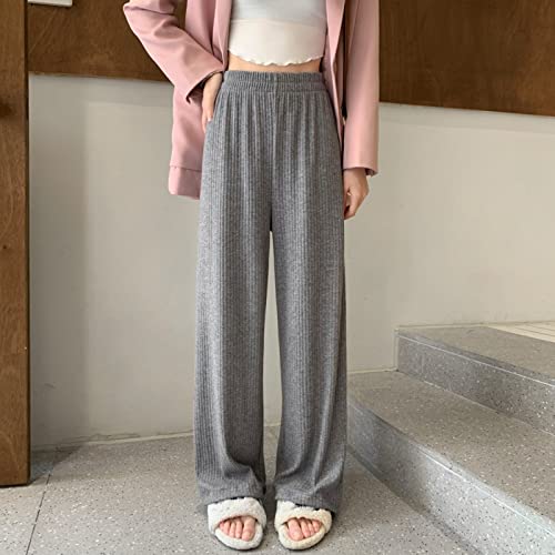 Pantalon jambes larges fluide et chaud avec taille élastique haute en tricot