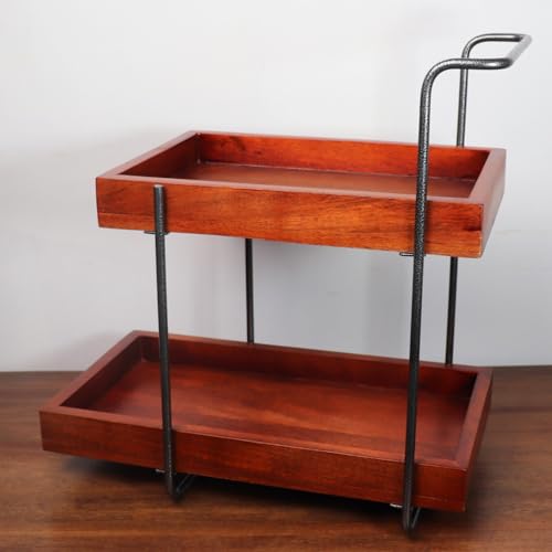 Image of Premium Woodpecker Wooden kitchen rack| Shelf with 2 Spacious Compartments, Easy Kitchen Grocery Organiser, Organizer, Kitchen Spice Racks and Storage, Antique Black & Brown.