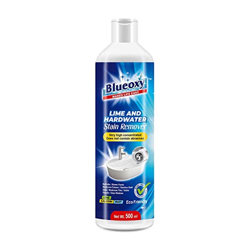BLUEOXY High-Performance Lime, Rust, Calcium, Stain Remover | Hard Water Stain Remover | Fast Acting Limescale Remover| Cleans Rust, Hard Water Deposits | Ecological Formulation | 500 ML | QTY1