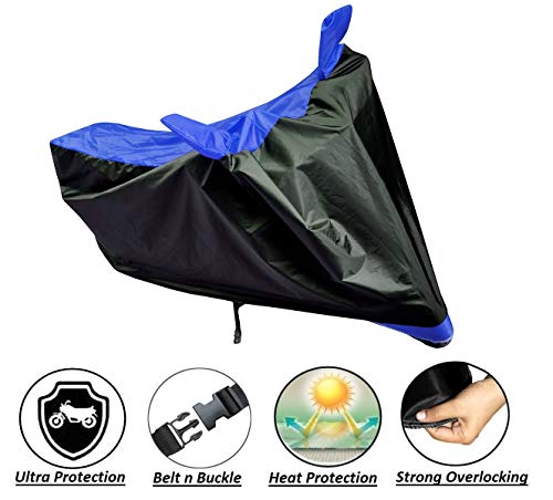 Image of Auto Hub Bike Cover Compatible with TVS Victor GLX with Mirror Pocket, Dustproof, Heat Resistant, Triple Stitched, Victor GLX Bike Cover- Black, Blue