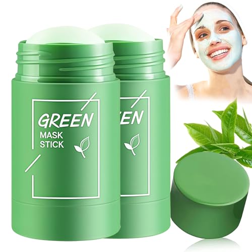 Green Stick Mask, 2 Piezas Mascarilla en Barra de Té Verde, Limpieza Profunda de Poros, Control de Grasa y Hidratación, Mascarilla Facial Purificante para Regula Equilibrio Entre Agua y Aceite