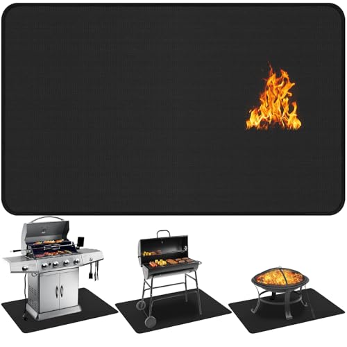 Image of Uewpv 60x40 inch Under Grill Mat for Outdoor BBQ, Extra Large Fireproof Deck Protector Pad, Waterproof Oil-Proof Patio Lawn Mat for Grill, Fireplace & Fire Pit
