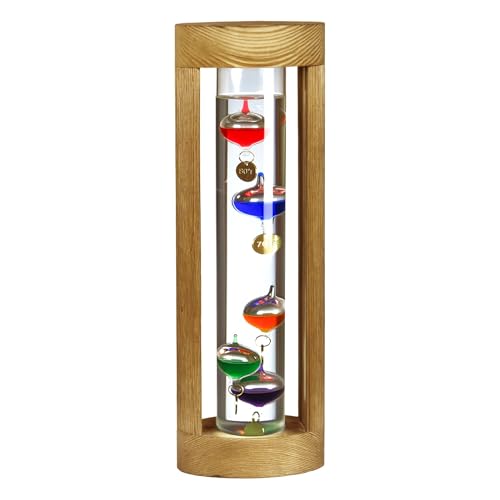 Lilys Home Galileo 12 Inches Oak Finish with Burned Wooden Frame Measures from 64F to 80F Galileo Thermometer for Indoor Home Dcor Galileo Glass Thermometer for Home Office or Covered Patio