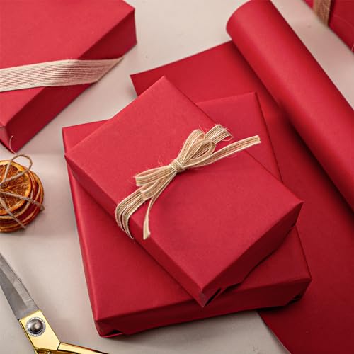 Garbendy Rolo de papel kraft colorido – 43 cm x 10 m – papel reciclável vermelho natalino. Perfeito