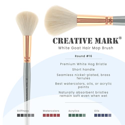 Creative Mark Goat Hair Mop Brush - # 16 Round, Natural Goat Hair for Watercolor, Oil, Acrylic & Makeup Blending – Ultra‑Soft White Hair – Short‑Handle, High‑Absorbency Artist Mop by Creative Mark - Used condition - Image 2