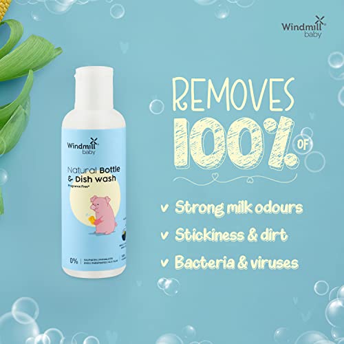 Image of Windmill baby Natural Bottle Cleaning Liquid, Fragrance Free, USDA Certified, Allergen Free, for Milk Feeding Bottles, Teats, Pump Parts & more - 175ml