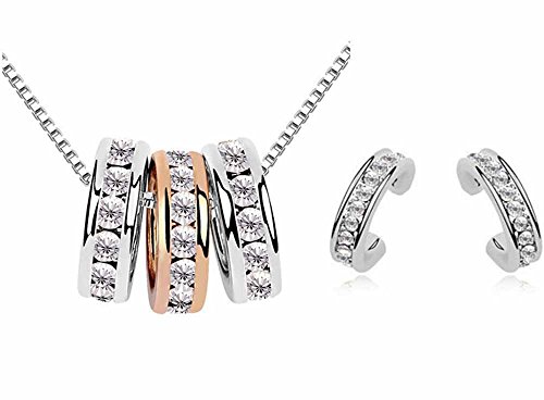 Preisvergleich Produktbild korpikus® Jewel verkrustete 3 Ring Kristall Metall 'Hoops' Halskette Anhänger Gratis: Passende Ohrringe & Organza-Geschenk-Beutel!
