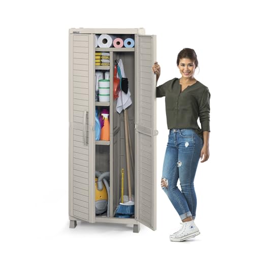 Listado de Armarios de suelo para comprar hoy. 41 Rimax | Armario Gabinete Organizador Estante Modular Grande Resistente Plástico Almacenamiento Interior Exterior (Beige)