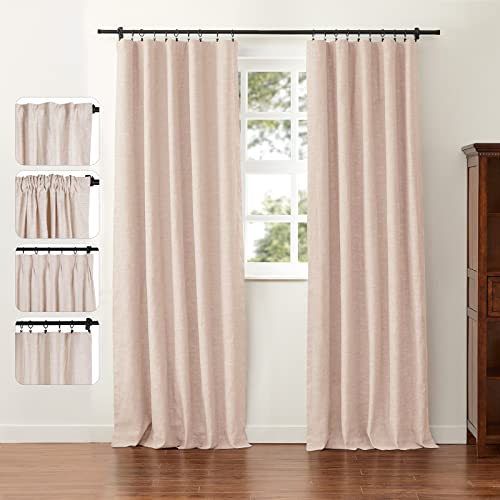 ChadMade Cotton Linen Blend Drape 90 Inches Long Light Filtering Natural Curtain for Kids Room, Rod Pocket Back Tab Lined Drape Privacy Window Treatment (50