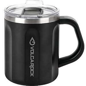 Stainless Steel Coffee Mug with Handle, 16 oz Double Wall Vacuum Insulated Travel Mug Tumbler With Slider Lid, Insulated Camping Tea Flask for Hot & Cold Drinks (Black)