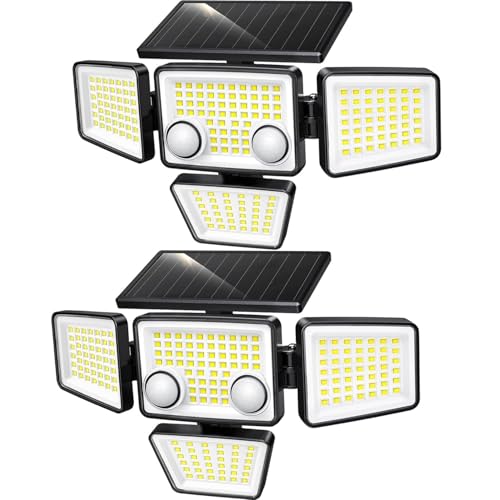 Lumisky Lot de 2 Spots Solaires à 4 Têtes Noires FAIRVIEW - Éclairage LED Puissant Blanc, Orientables avec Détecteur de Mouvement, Idéaux pour Sécuriser...