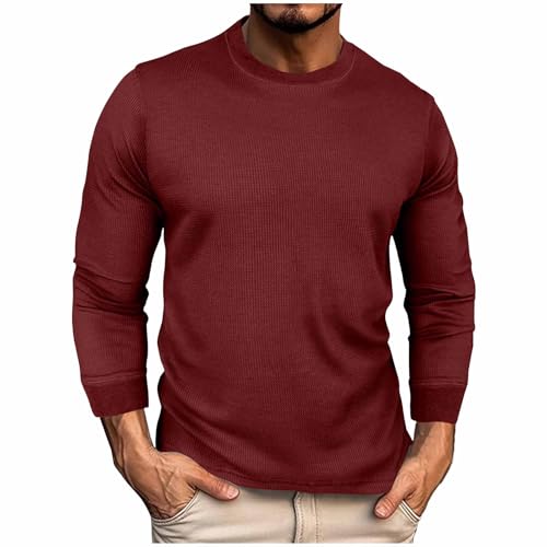 Waffle Knit Sweatshirt Men Casual Crewneck Basic T-Shirt Long John Big and Tall Thermal Shirts Pullover Sweaters