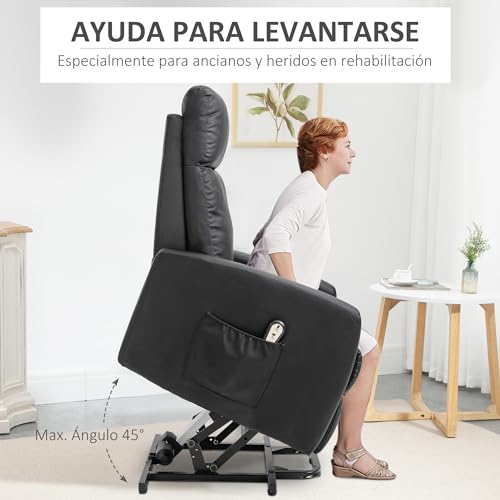 HOMCOM Sillón Levanta Personas Sillón Relax Eléctrico Sillón Elevador Reclinable 145° con Control Remoto Reposapiés para Personas Mayores 67x95x105 cm Negro - imagen 5