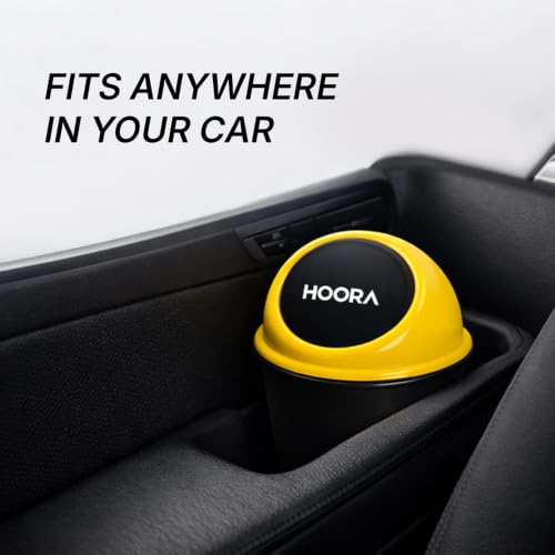 Image of HOORA Compact Car Dustbin | Mini Interior Trash Bin with One-Touch Lid | Spillproof & Leakproof | Fits Cup Holders, Door Pockets & Seat Gaps | Keeps Car Neat & Hygienic (Pack of 1)