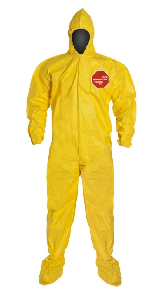 DuPont Tychem 2000 QC122B Disposable Chemical Resistant Coverall with Hood and Elastic Cuff, Yellow, 4X-Large (Pack of 12)