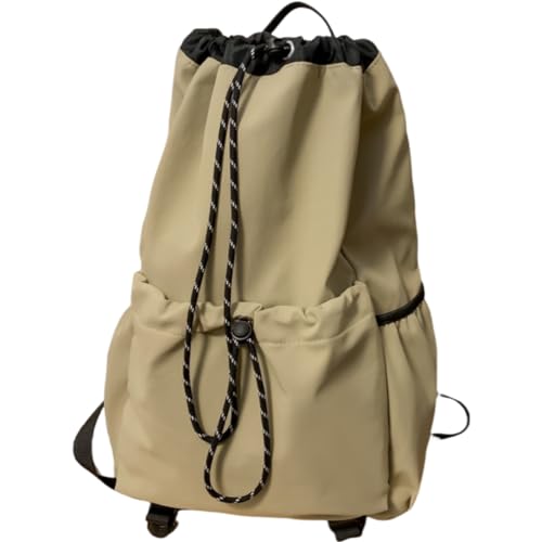 HGYEDA Lightweight Drawstring large capacity Backpack with Outer Pocket Casual to Travel, Khaki