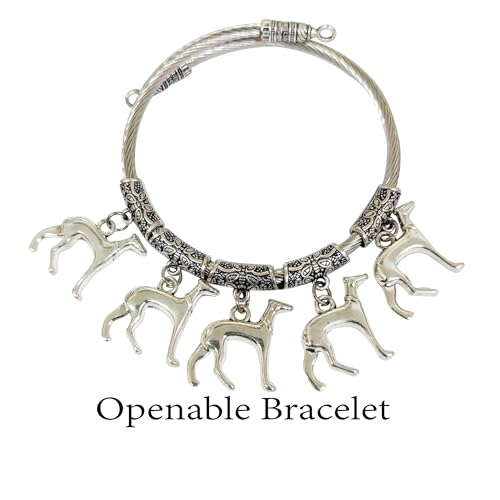 Image of Touchstone New Indian Bollywood Handcrafted Filigree Italian Greyhound Charms Elegant Designer Jewelry Openable Bracelet in Oxidized Silver Tone for Women