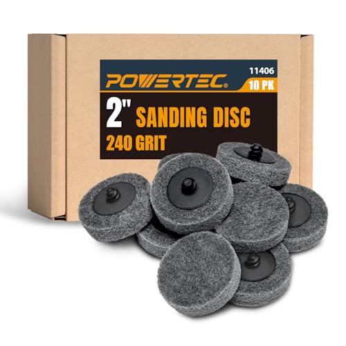Image of POWERTEC 2-Inch Sanding Discs for Die Grinder & Power Drill - 10pcs Quick Change Type R Discs, 240 Grit Aluminum Oxide Non-Woven Nylon Surface Conditioning Pads for Metal, Wood & Paint Removal (11406)