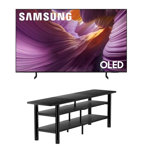 Image of Samsung QN55S85FAFXZA 55 inch OLED HDR 4K Smart TV with an ErgoAV ERTFL1-01B 60 inch FlexFold Frame TV Stand with Shelves (2025)