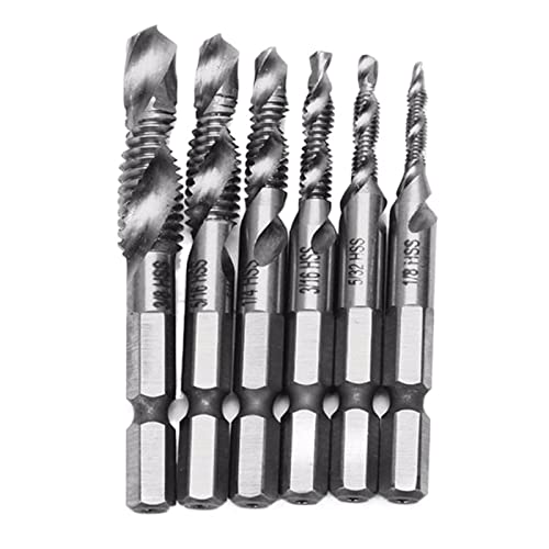 6pcs 1/8-3/8 Inch BSW Thread HSS Combination Drill Tap Bit Set 1/4 Inch Hex Shank Deburr Countersink Bits MINGPING