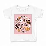 [igsticker] プリント Tシャツ キッズ 子供 120 サイズ size おしゃれ クルーネック 白 ホワイト t-shirt 015418 ハロウィン カボチャ お菓子 英字 おばけ