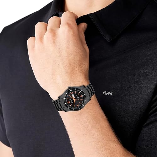 Image of Evelyn Classic Men's Watch, Black Stainless Steel, Analog Display, Day-Date Function, Rose Gold Accents Eve 165