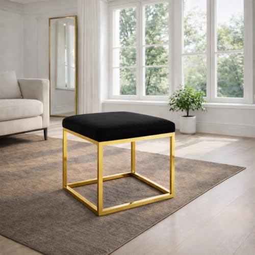 Image of Square Metal Ottoman /Sitting Stool /Living Room Furniture /Office, Velvet Footstool /Footrest Pouffes Home Decor (Black) - 30.48 Cm, 38 Cm