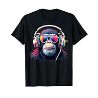 Colourful Monkey With Headphones & Glasses Musical Monkey T-Shirt