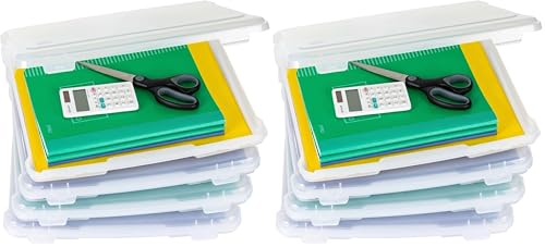 Image of IRIS USA Board Game Storage Craft Organizer Box with Snap-Tight Latch Lid, 8-Pack Portable Plastic Case Bin for Puzzles, Magazines, Hobbies, Art Supplies, Fits 8.5 inch x 11 inch & A4 Papers, Slim, Clear